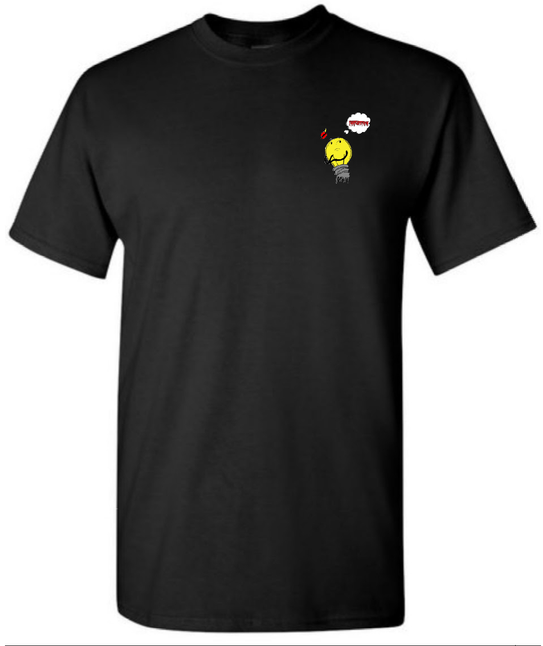 Black crew neck T shirt with drip bulb