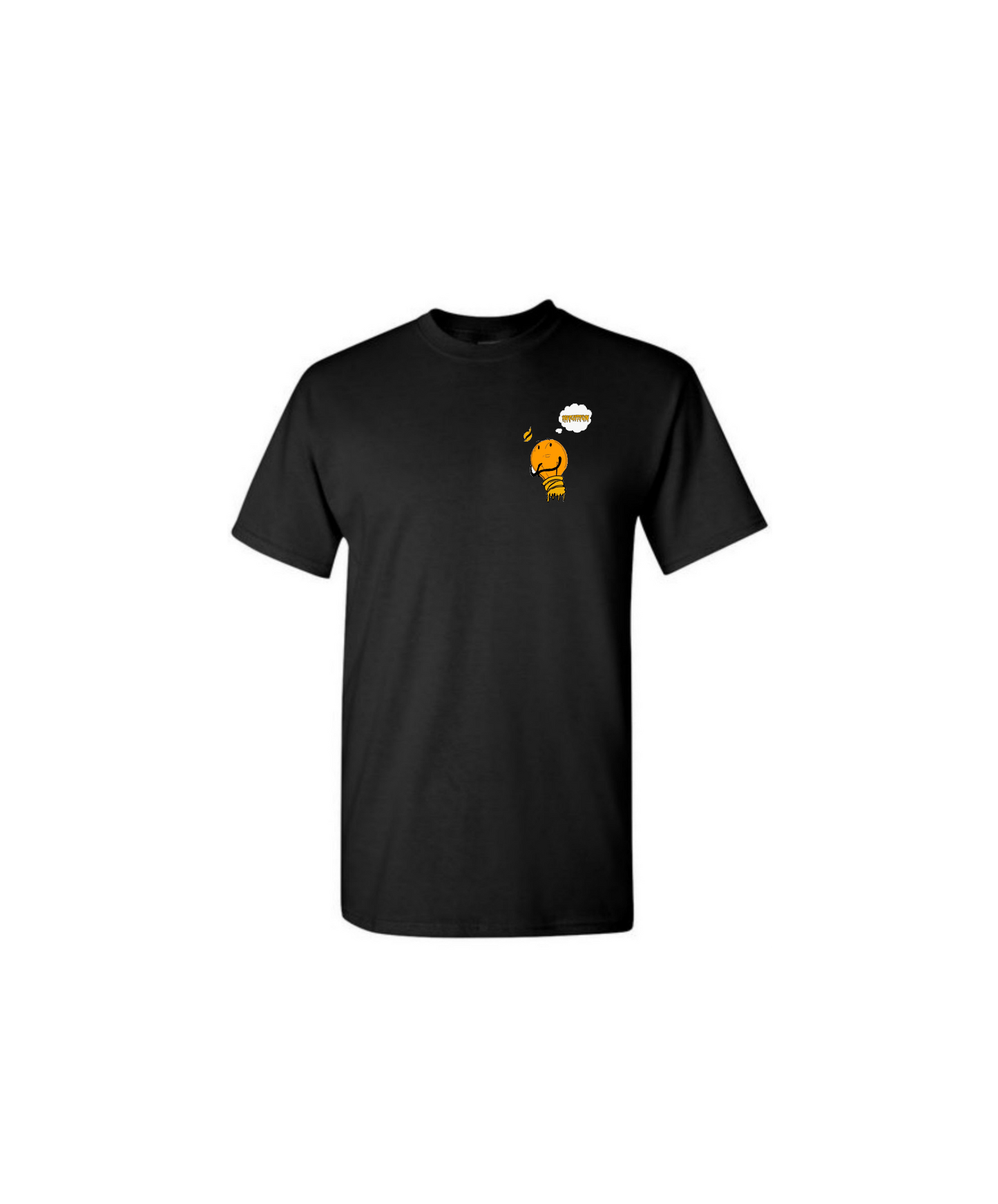 Black crew neck T shirt with drip bulb
