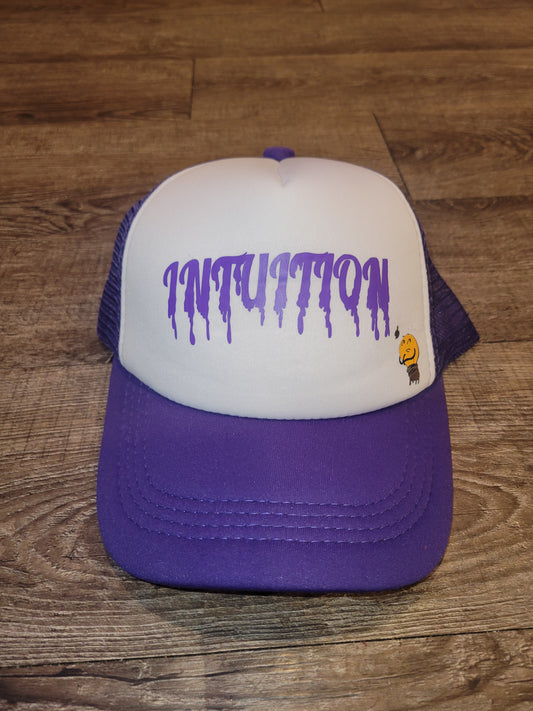 Purple & white intuition trucker hat with purple drip