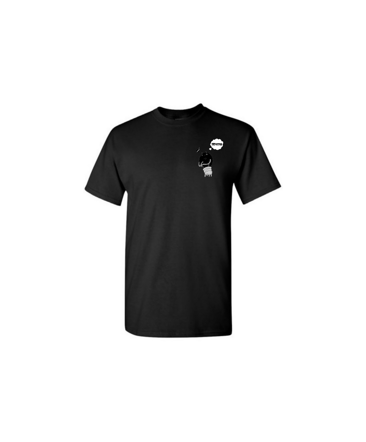 Black crew neck T shirt with drip  bulb